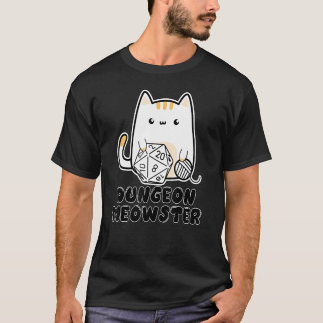 Camiseta Dungeon Meowster Cute Cat D20 tablero de dadosJueg (Anverso)
