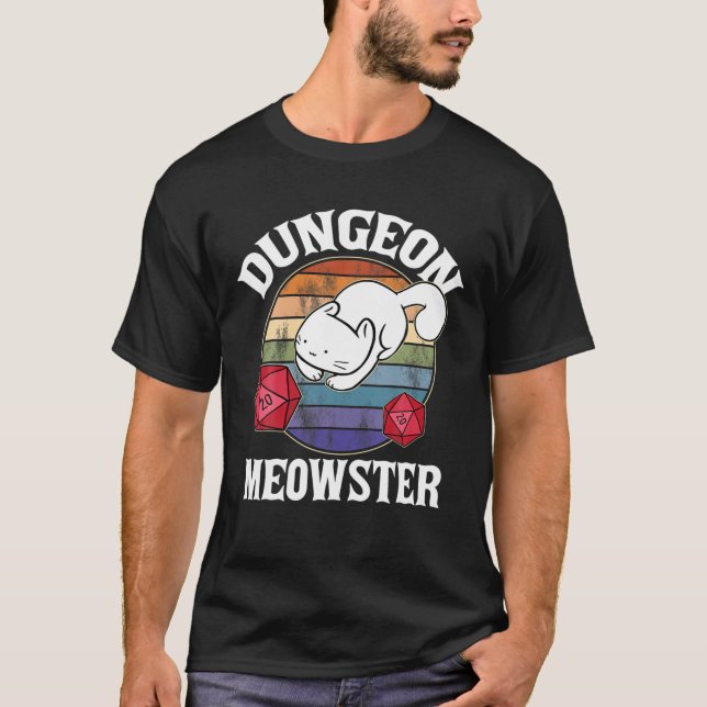 Camiseta Dungeon Meowster Nerdy D20 Dice Nerd Kitten Cat RP (Anverso)