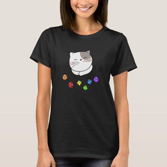 Camiseta Dungeon Meowster Y Nerdy Cat Polyhedral Dice Set (Anverso)