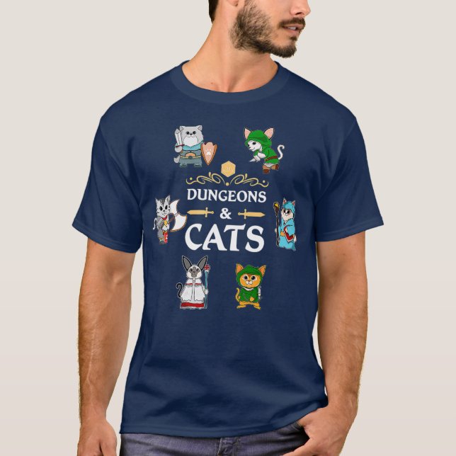 Camiseta Dungeons and Cats RPG D20 Fantasy Roleplay (Anverso)