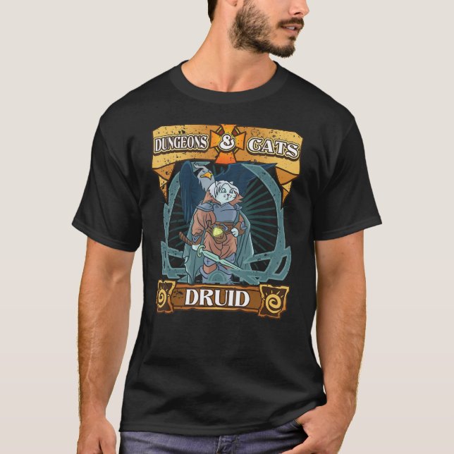 Camiseta Dungeons Y Gatos Druid Gatos Gatitos Dice Nerd Rpg (Anverso)