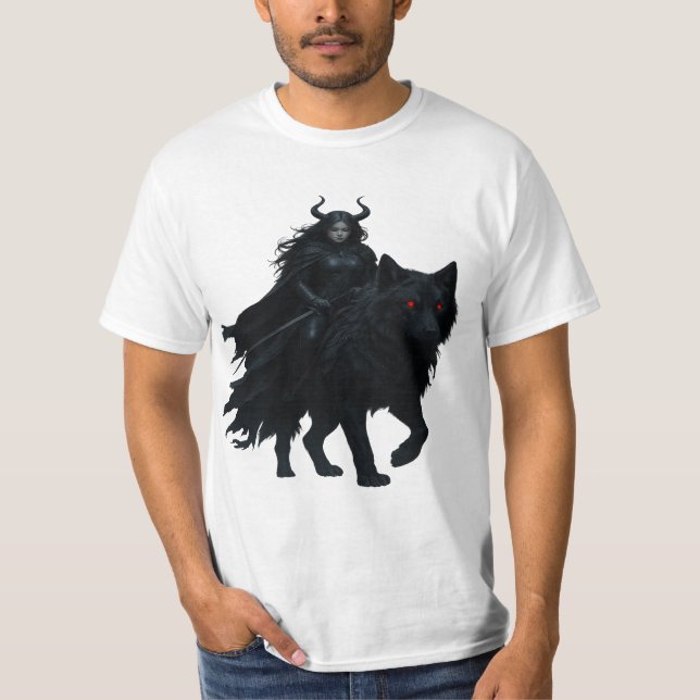 Camiseta  Dunkle Kriegerin auf Höllenwolf (Anverso)