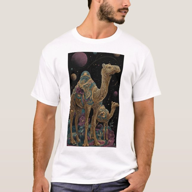 Camiseta Dúo de camellos dorados cósmicos (Anverso)