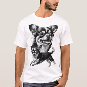 Camiseta Dúo de Chihuahua encantador mascota negra y blanca