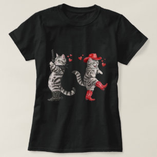 Camiseta Dúo de gatos vaqueros Arte occidental Botas rojas