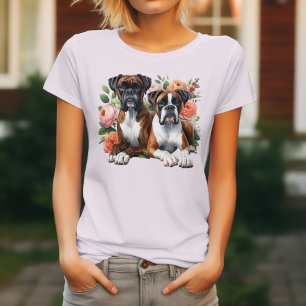 Camiseta Dúo De Perro Boxer Entre Las Flores
