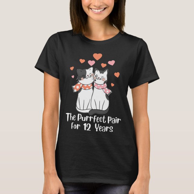 Camiseta Duodécimo aniversario boda para el amante del gato (Anverso)