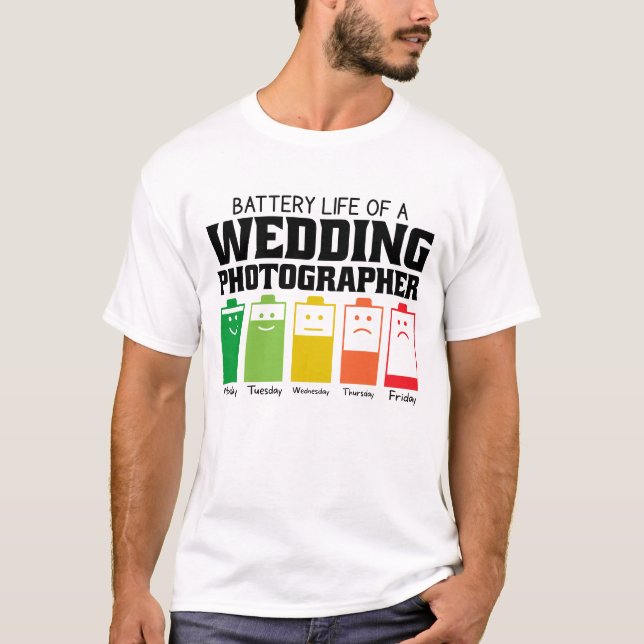 Camiseta Duración De La Batería De Un Fotógrafo Boda (Anverso)