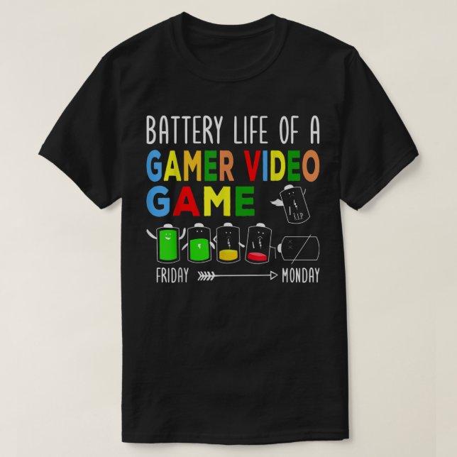 Camiseta Duración De La Batería De Un Juego De Video Jugado (Diseño del anverso)