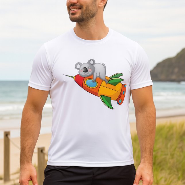 Camiseta Durmiendo Koala en un cohete colorido (Subido por el creador)