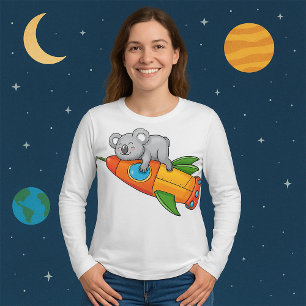 Camiseta Durmiendo Koala en un cohete colorido