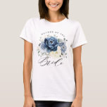 Camiseta Dusty Marina Azul Champagne Boda de marfil<br><div class="desc">Duste madre floral azul de la camiseta de la novia con elegante ramo de azul marino, azul real , blanco , oro, marfil de champán, rosa de color rubor , brotes de flores de ranunculus y hojas de eucalipto verde salado y elegante ramo de acuarela. Comuníquese conmigo para obtener ayuda...</div>