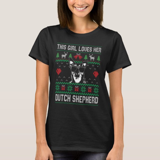 Camiseta Dutch Shepherd Girl Cool Ugly Christmas for Dog Mo (Anverso)