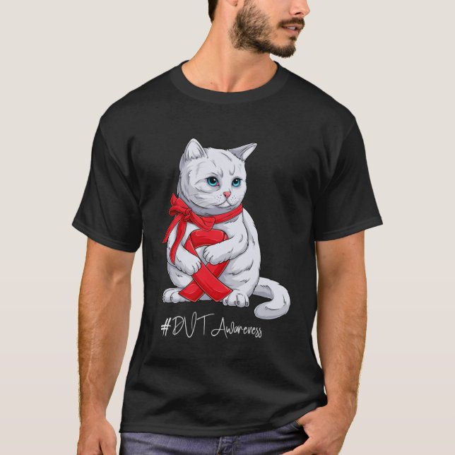 Camiseta DVT Awareness Month Red Ribbon Cat (Anverso)