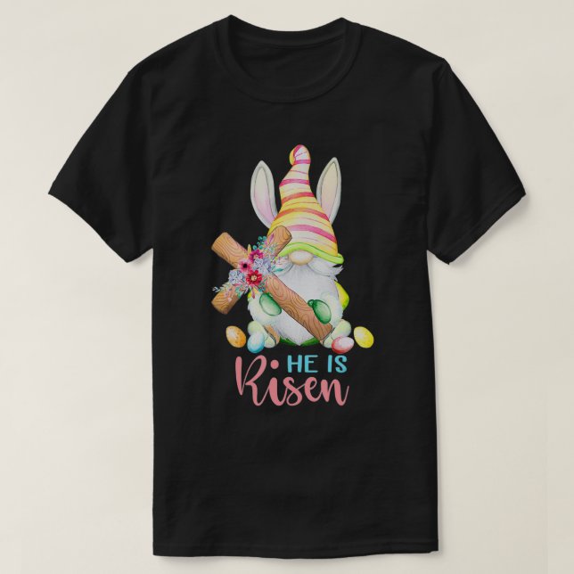 Camiseta Dy Cute Gnome Christian Easter Day Se Levanta (Diseño del anverso)
