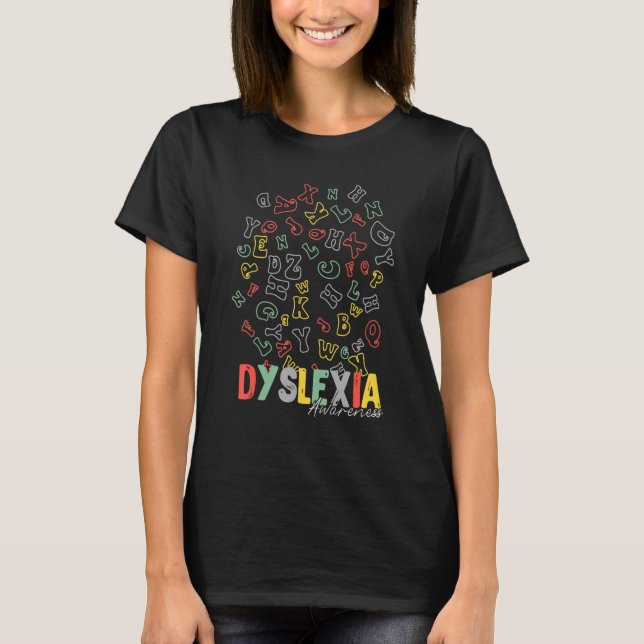 Camiseta Dyslexia Awareness Alphabet Rainbow Silver Ribbon  (Anverso)