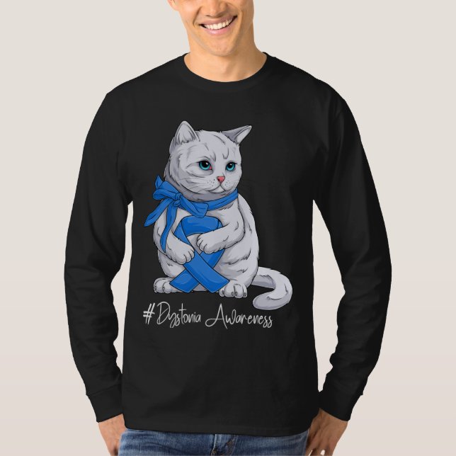 Camiseta Dystonia Awareness Month Blue Ribbon Cat (Anverso)