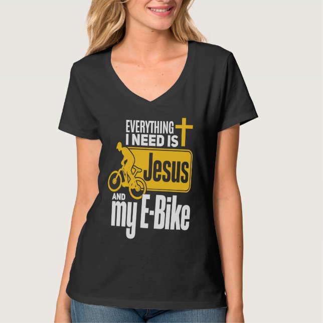 Camiseta E Biker Jesus  Jesus and E Biking Religious EBiker (Anverso)