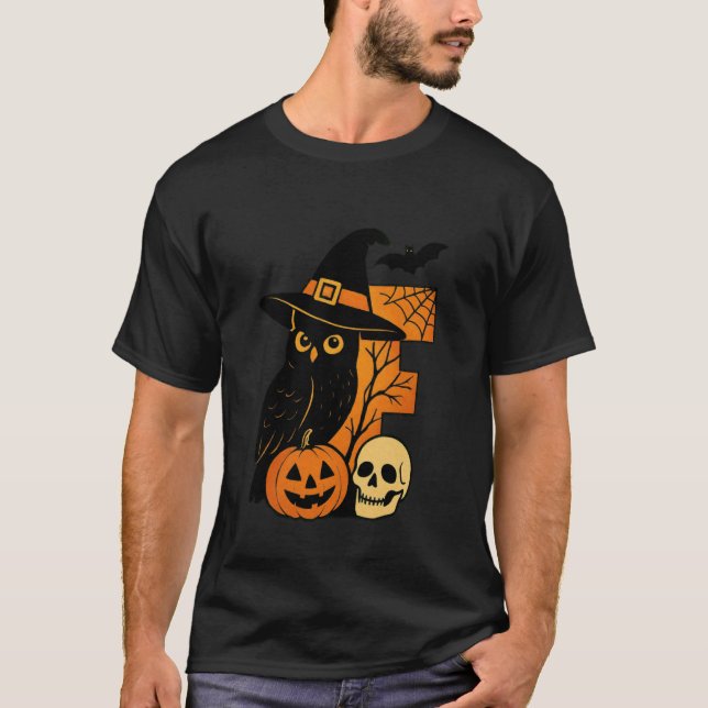 Camiseta E is for Eerie Halloween Owl Skull (Anverso)