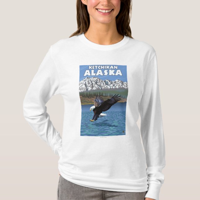 Camiseta Eagle calvo que se zambulle - Ketchikan, Alaska (Anverso)