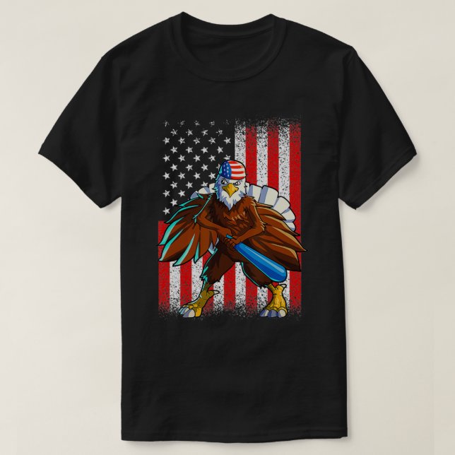 Camiseta Eagle Estadounidense De Béisbol 4 De Julio Hombres (Diseño del anverso)