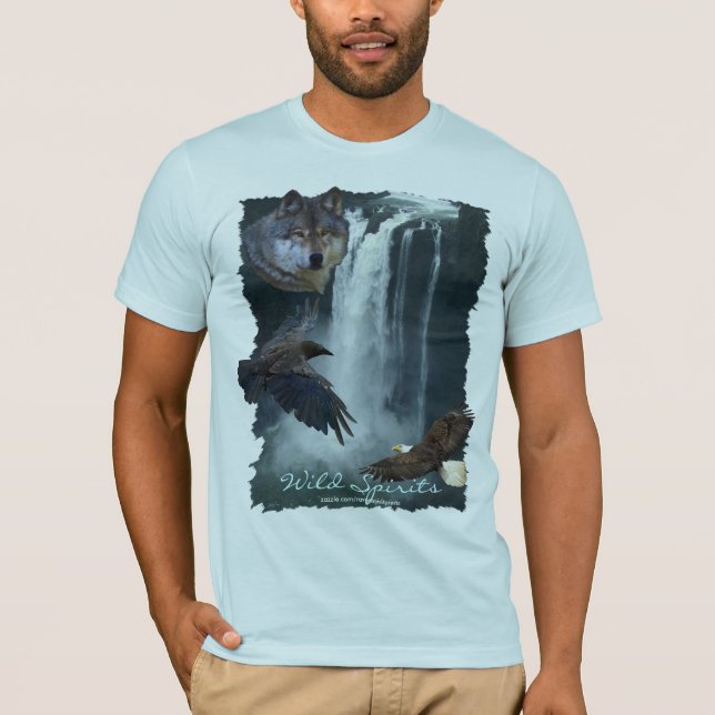 Camiseta Eagle, Wolf, Raven & Falls Nature Scene T-Shirt (Anverso)