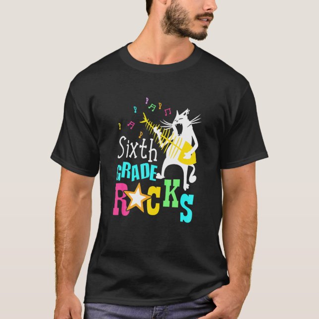 Camiseta Eam Sexto Grado Rocks 6º Grado  Gato Tocando Guita (Anverso)