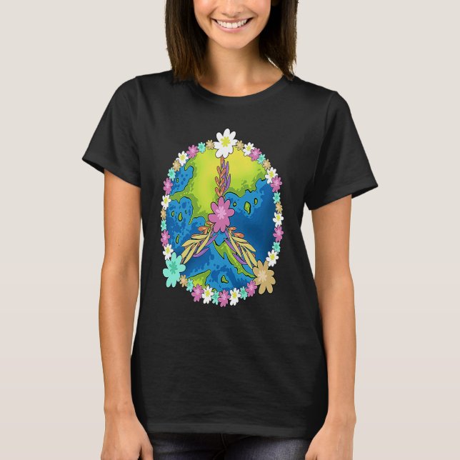 Camiseta Earth Day 2022 Flowers Peace Sign  For Girls Boys (Anverso)