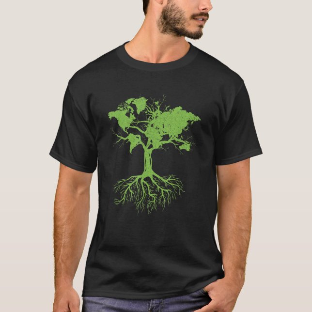 Camiseta Earth Day Cum World Map Tree Pro Environment Pla (Anverso)