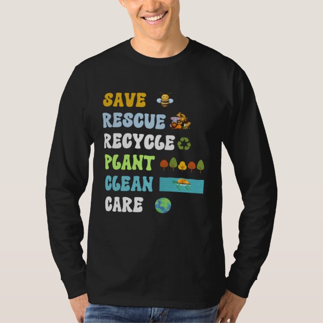 Camiseta Earth Day Save Bees Rescue Animals Recycle Plastic (Anverso)