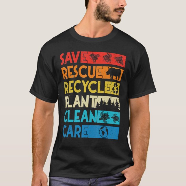 Camiseta Earth Day Save Bees Rescue Animals Recycle Plastic (Anverso)