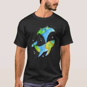 Camiseta Earth Day Whale Silhouette Watercolor Planeta Mari