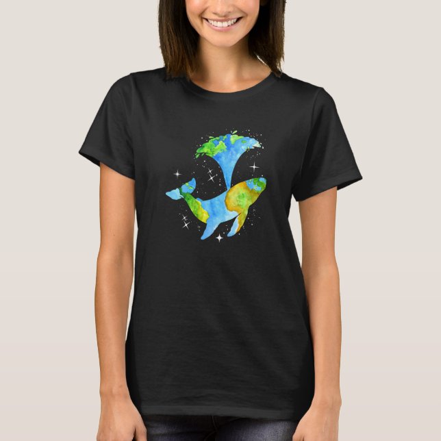 Camiseta Earth Day Whale Silhouette Watercolor Planeta Mari (Anverso)