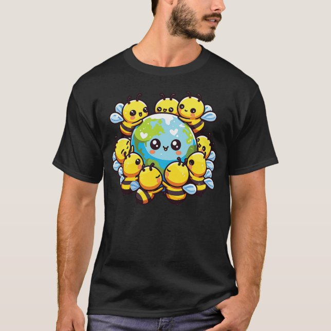 Camiseta Earth World Globe Bee Kawaii Bees (Anverso)
