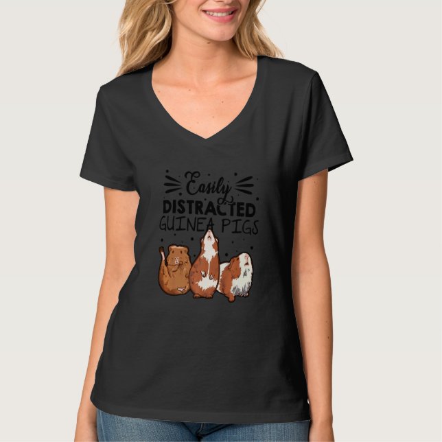 Camiseta Easily Disctracted By Guinea Pigs Animal Lover Pig (Anverso)