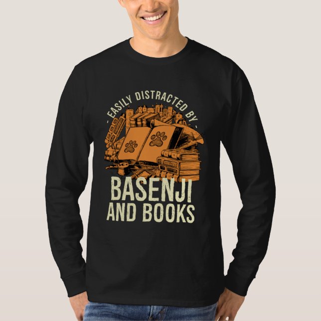 Camiseta Easily Distracted By Basenji And Books Angari Dog (Anverso)