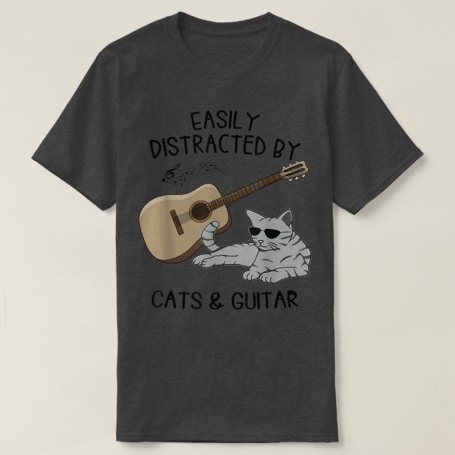 Camiseta Easily Distracted By Cats And Guitar, Guitar Music (Diseño del anverso)