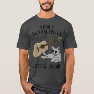 Camiseta Easily Distracted By Cats And Guitar, Guitar Music