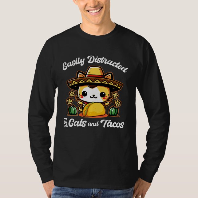 Camiseta Easily Distracted By Cats and Tacos Cinco de Mayo  (Anverso)