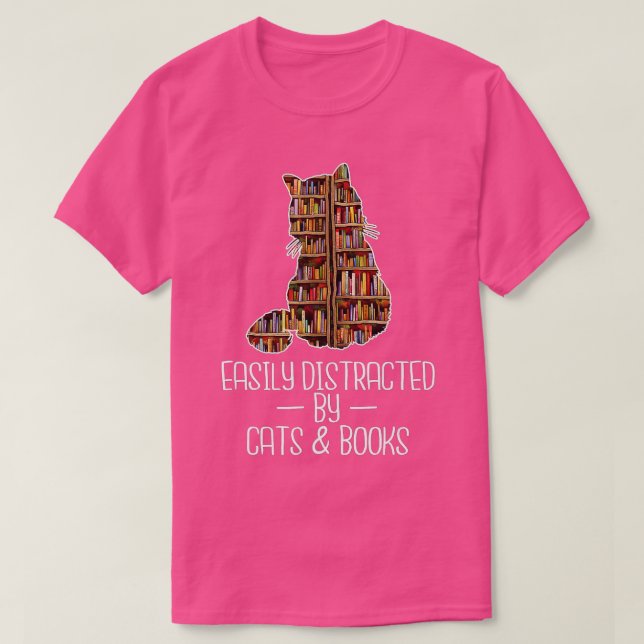 Camiseta Easily Distracted by Cats & Books Lover Book Nerd  (Diseño del anverso)