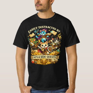 Camiseta Easily Distracted by Cats & Side Quests Funny RPG