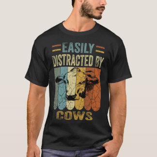 Camiseta Easily Distracted By Cows Retro Vintage Cow Animal