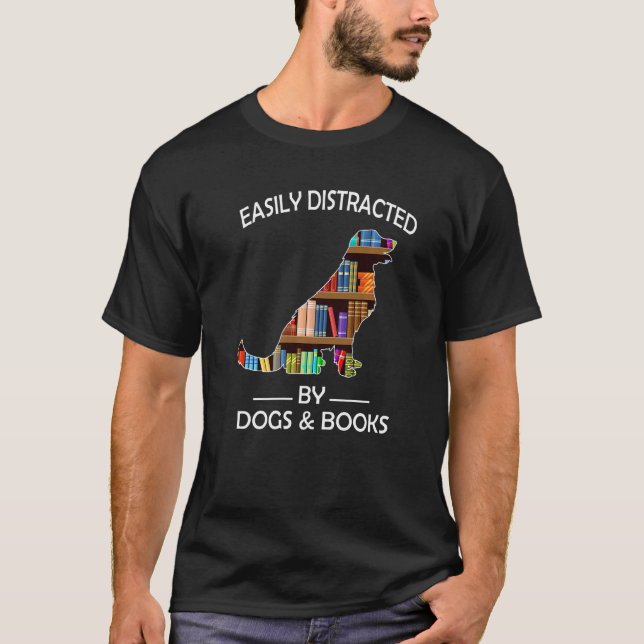 Camiseta Easily Distracted By Dogs & Books Funny Golden Ret (Anverso)