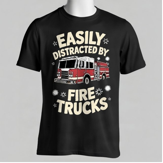 Camiseta Easily Distracted By Fire Trucks Funny Firefighter (Subido por el creador)