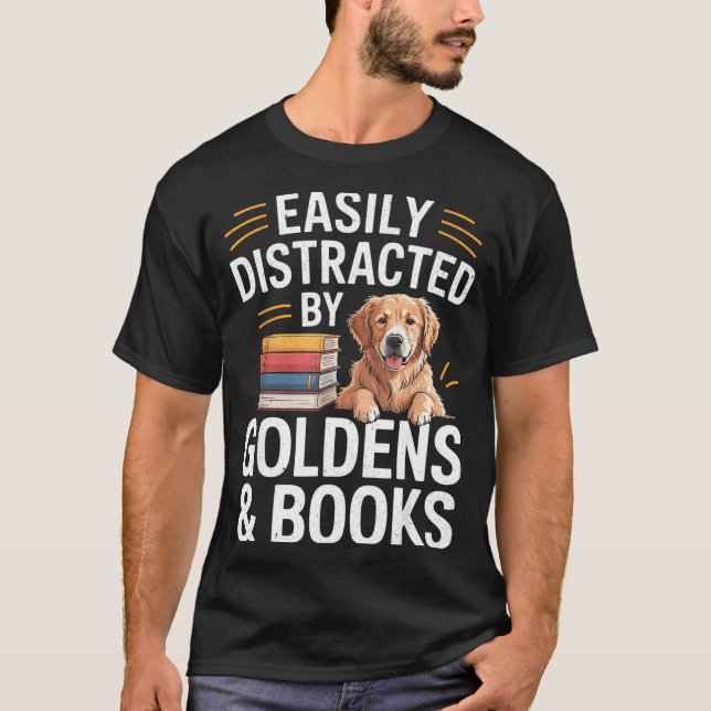 Camiseta Easily Distracted By Goldens &amp; Books - Golden  (Anverso)
