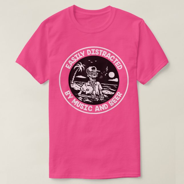 Camiseta Easily Distracted By Music And Beer Skeleton  (Diseño del anverso)