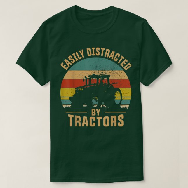 Camiseta Easily Distracted By Tractors Farmer Tractor Funny (Diseño del anverso)