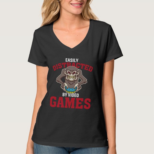 Camiseta Easily Distracted By Video Games  Video Gamer  1 (Anverso)