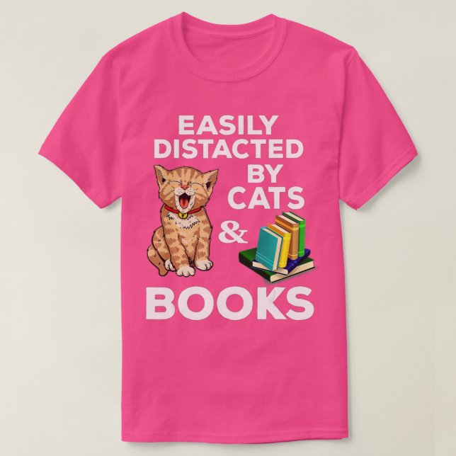 Camiseta Easily Distracted Cats And Books Funny For Cat Lov (Diseño del anverso)