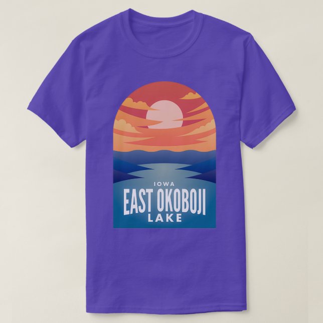 Camiseta East Okoboji Lake IA Retro Sunset  (Diseño del anverso)